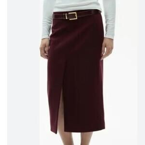MNG Mango Italian Wool Blend Purple Pencil Midi Skirt Medium Front Slit